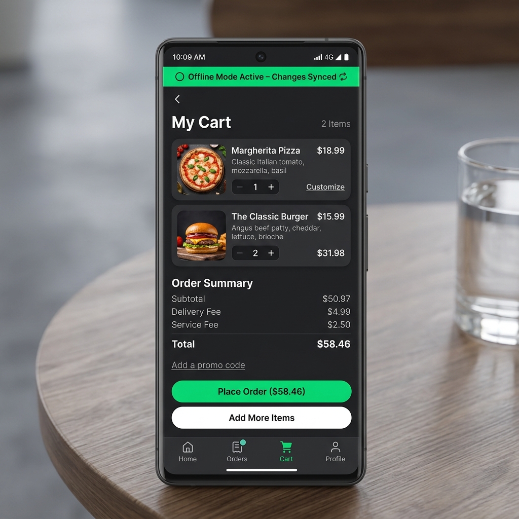 Offline Mobile PWA Checkout Screen Mockup